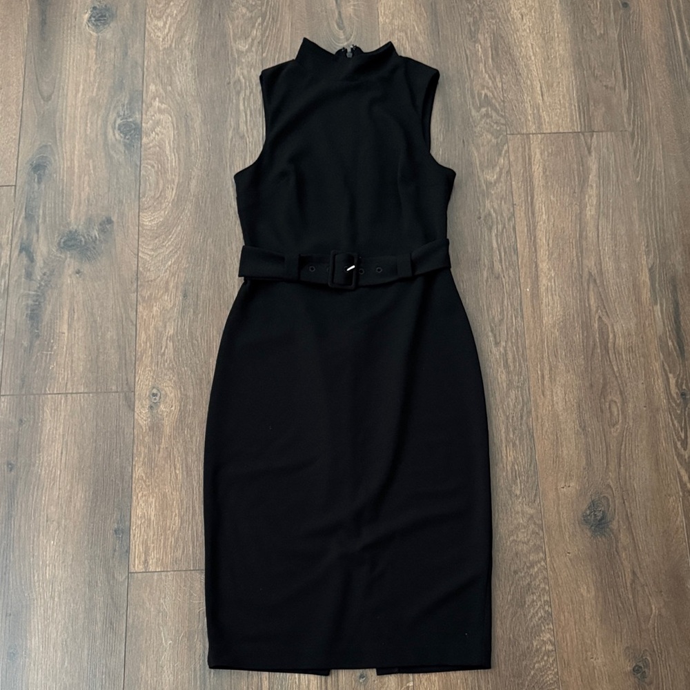 Express Black Midi Dress XS Belted Sleeveless Sheath Dress Elegant Work Office